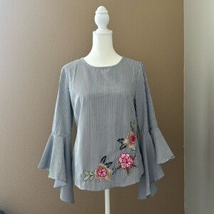Striped blouse with floral embroidery